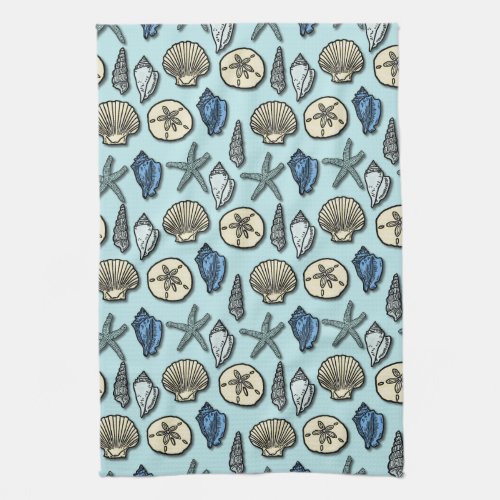 Pretty Blue Shell Starfish Sea Pattern Towel