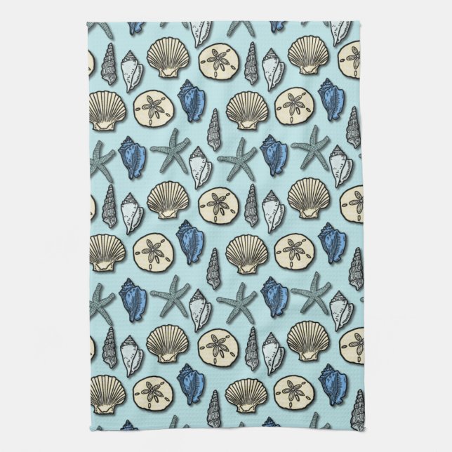 Pretty Blue Shell Starfish Sea Pattern Towel (Vertical)