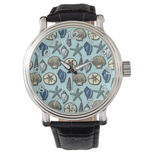 Pretty Blue Shell Starfish Sea Pattern Watch