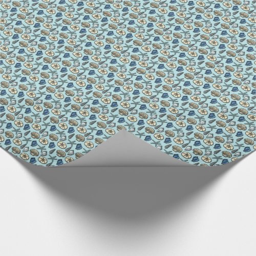Pretty Blue Shell Starfish Sea Pattern Wrapping Paper