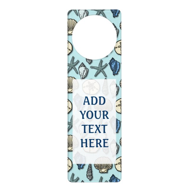 Pretty Blue Shell Starfish Sea Pattern Your Text Door Hanger (Front)