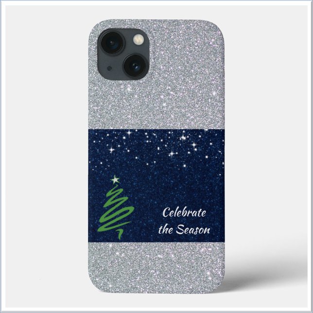 Pretty Blue Silver Glitter Christmas Tree Case-Mate iPhone Case (Creator Uploaded)