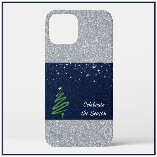 Pretty Blue Silver Glitter Holiday Celebration iPhone 12 Case