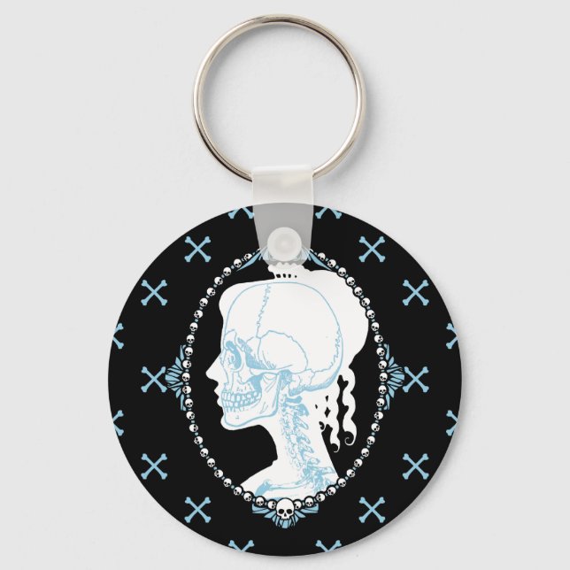 Pretty Blue Skull Cameo Keychain (Front)