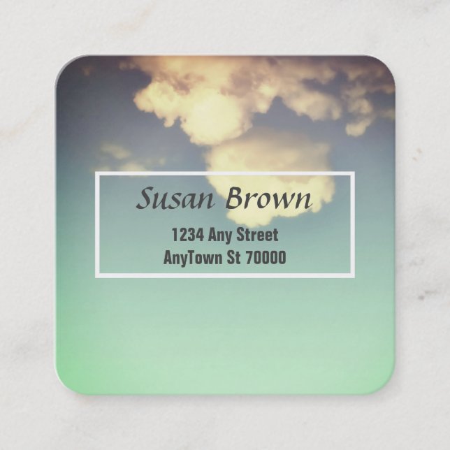 pretty blue sky with clouds photo art custom square business card (Front)