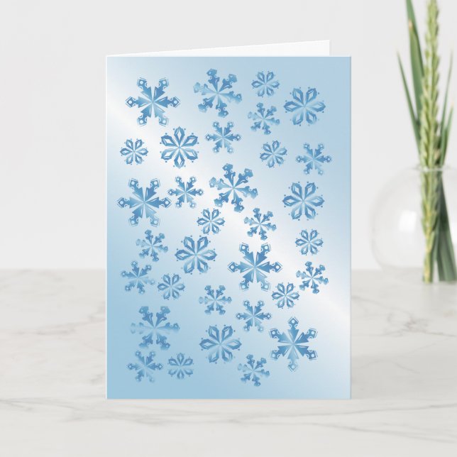 Pretty Blue Snowflake Card Template (Front)