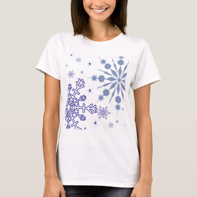 Pretty Blue Snowflakes T-Shirt (Front)
