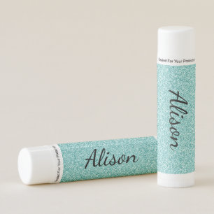 Pretty Blue Sparkle Monogram Add Your Name Lip Balm