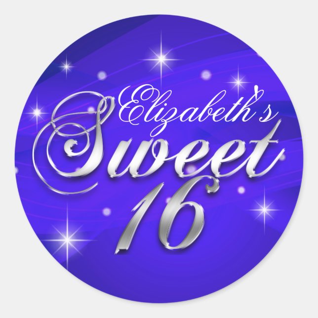 Pretty Blue Sparkle Sweet Sixteen Sticker (Front)