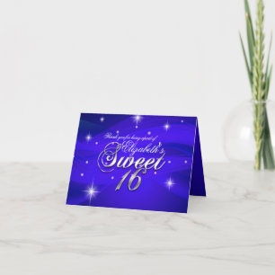 Pretty Blue Sparkle Sweet Sixteen Thank You Card