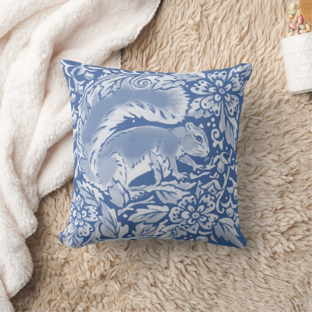 Pretty Blue Squirrel Forest Floral Nature Animal Throw Pillow (Blanket)