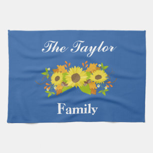 Pretty Blue Sunflower Kitchen Towel