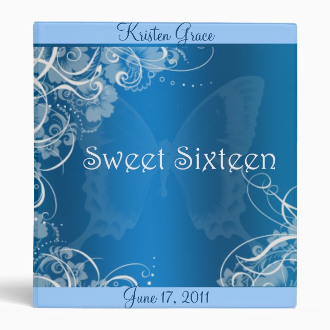 Pretty Blue, Sweet Sixteen,Butterfly Photo Album Binder (Front)