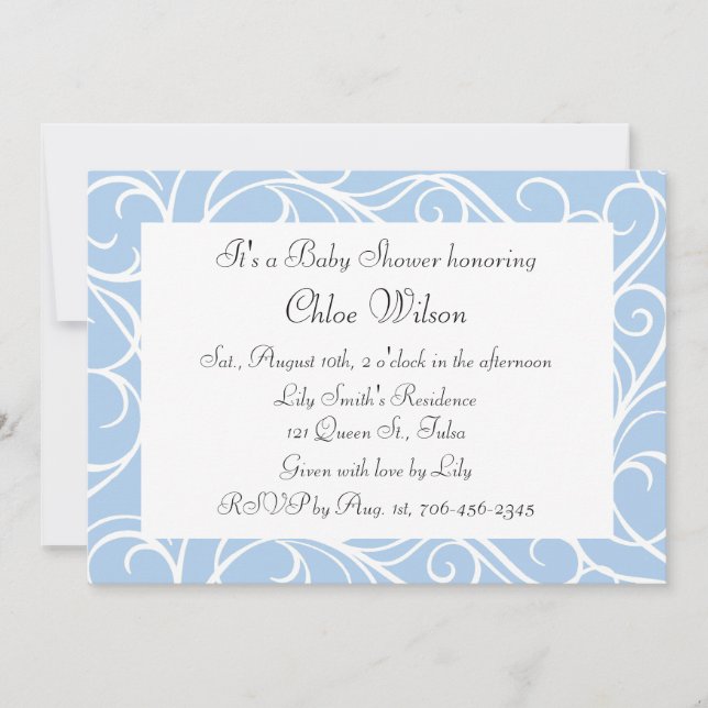 Pretty Blue Swirls Baby Shower Invitation (Front)