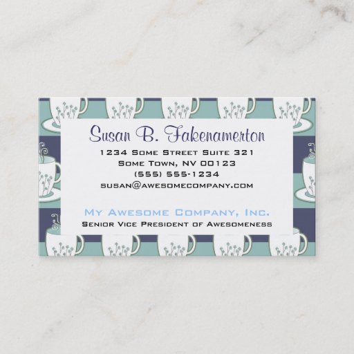 Customizable Pretty Blue Teacups Print Business Card Template