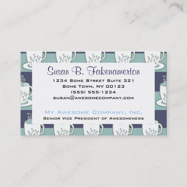 Pretty Blue Teacups Print Business Card (Front)