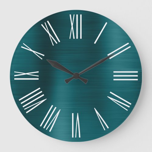 Pretty Blue Teal Ombre Foil White Roman Numeral Large Clock