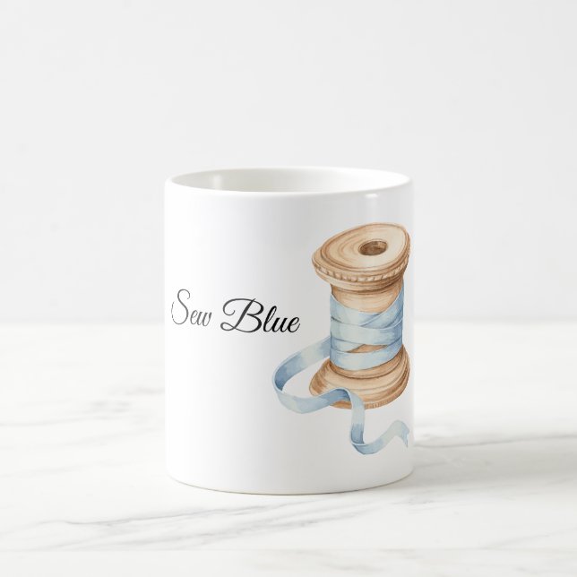 Pretty Blue Thread Sewing Coffee Mug (Center)