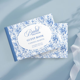 Pretty Blue Toile Roses Bridal Shower Guest Book