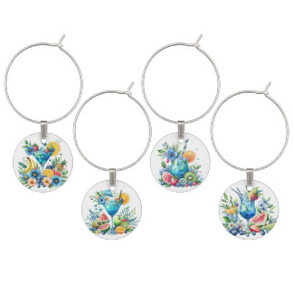 PRETTY BLUE TROPICAL DRINKS AND FLOWERS WINE CHARM