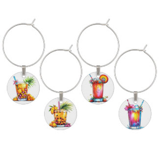 PRETTY BLUE TROPICAL DRINKS AND FLOWERS WINE CHARM