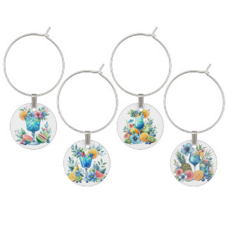 PRETTY BLUE TROPICAL DRINKS AND FLOWERS WINE CHARM