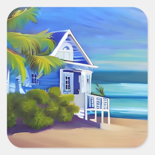 Pretty Blue Tropical Paradise  Square Sticker