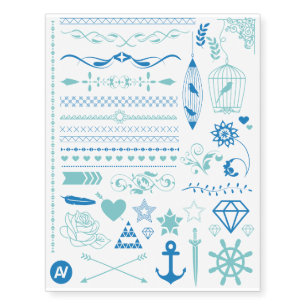 Pretty Blue Turquoise Collection Temporary Tattoos