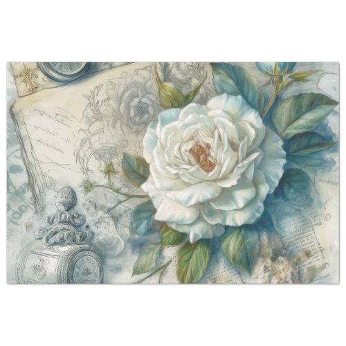 Pretty Blue Vintage Inspired Floral Decoupage Tissue Paper