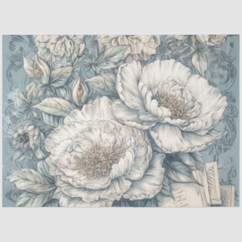 Pretty Blue Vintage Inspired Floral Decoupage Tissue Paper