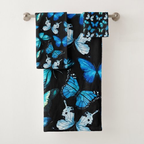 Pretty Blue Watercolor Butterfly Pattern Bath Towel Set