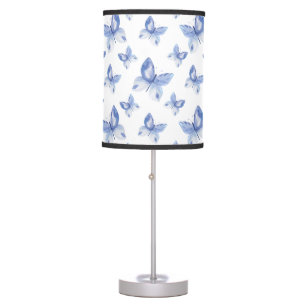 Pretty Blue Watercolor Butterfly Pattern Table Lamp