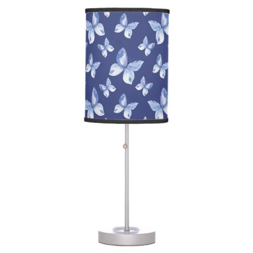 Pretty Blue Watercolor Butterfly Pattern Table Lamp