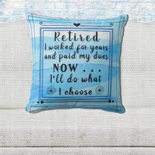Pretty Blue Watercolor Happy Retirement Throw Pillow