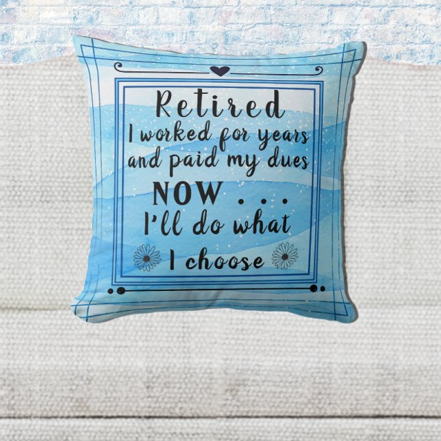 Pretty Blue Watercolor Happy Retirement  Throw Pillow (Creator Uploaded)