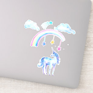 Pretty Blue Watercolor Unicorn with Rainbow Sticker