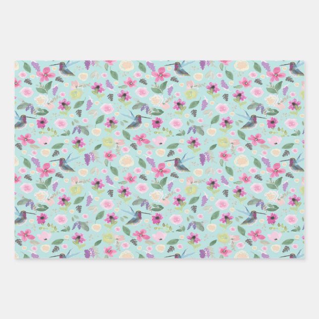 Pretty Blue Watercolour Gift Wrap Set (Front)