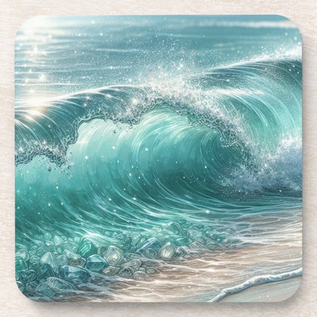 Pretty Blue Wave with Sparkles  Beverage Coaster (Front)