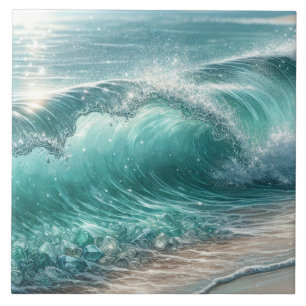 Pretty Blue Wave with Sparkles  Ceramic Tile