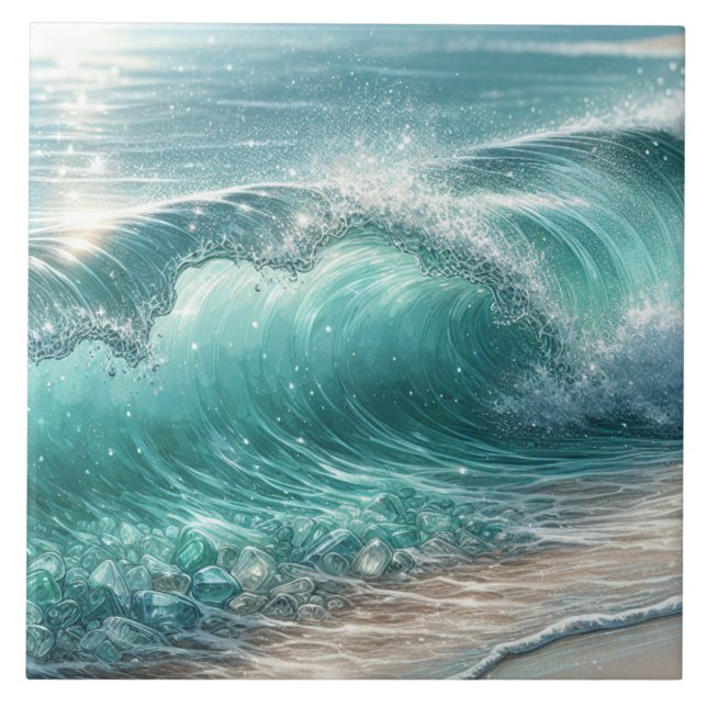 Pretty Blue Wave with Sparkles  Ceramic Tile (Front)