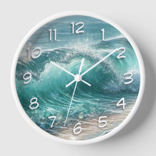 Pretty Blue Wave with Sparkles  Clock