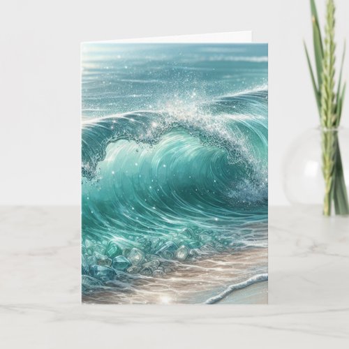 Pretty Blue Wave with Sparkles Happy Anniversary Card