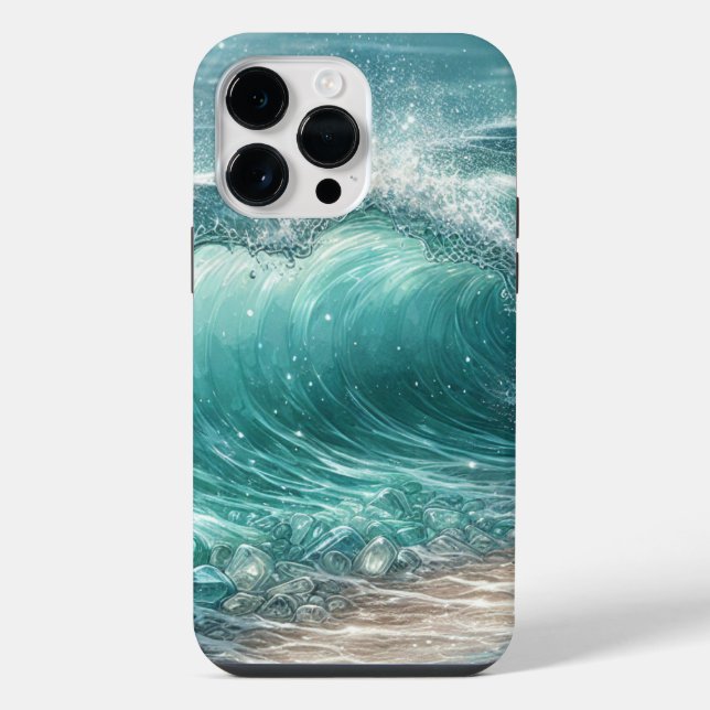Pretty Blue Wave with Sparkles Iphone Case (Back)
