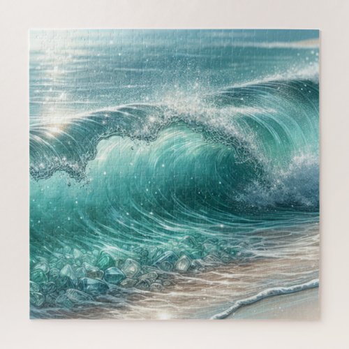 Pretty Blue Wave with Sparkles Jigsaw Puzzle