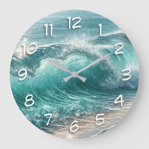 Pretty Blue Wave with Sparkles  Large Clock