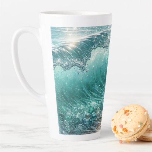 Pretty Blue Wave with Sparkles Latte Mug