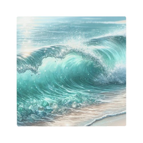 Pretty Blue Wave with Sparkles  Metal Print