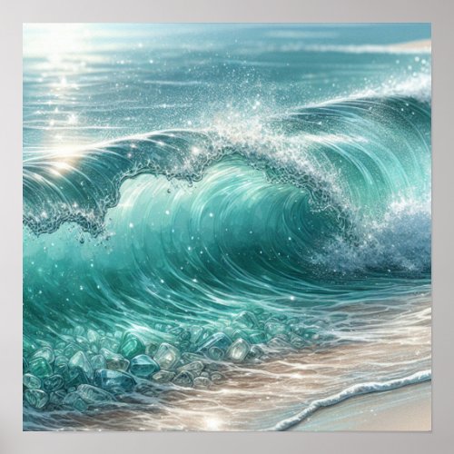 Pretty Blue Wave with Sparkles  Poster