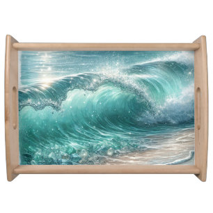 Pretty Blue Wave with Sparkles Serving Tray