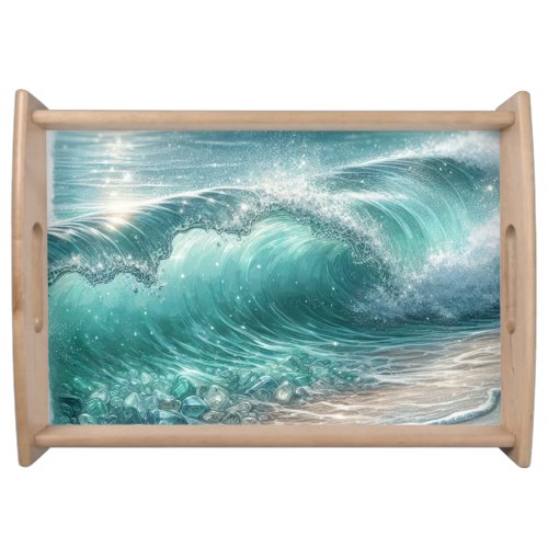 Pretty Blue Wave with Sparkles Serving Tray
